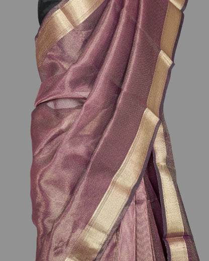 Maheshwari Cotton Tissue Saree-Bronze-Golden Fine Checkered