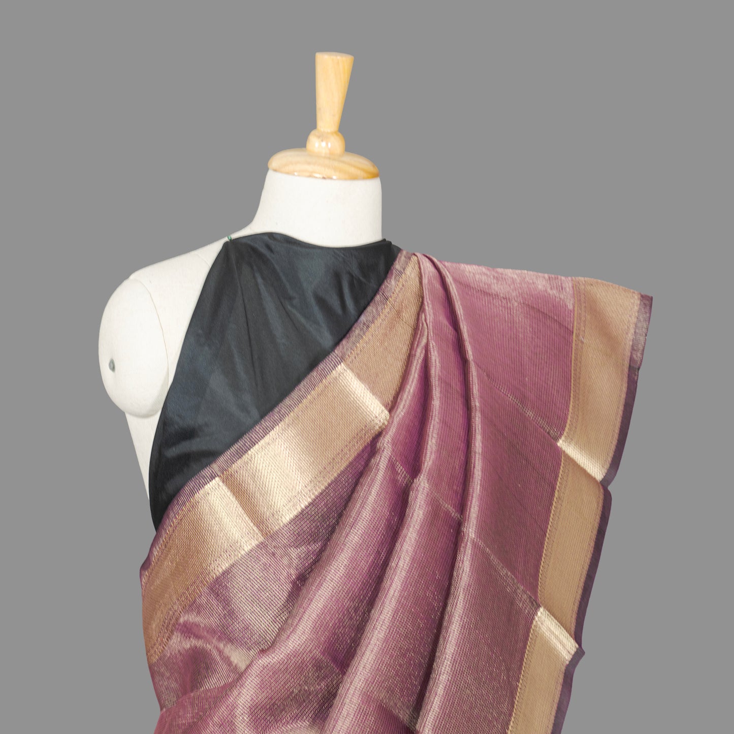 Maheshwari Cotton Tissue Saree-Bronze-Golden Fine Checkered