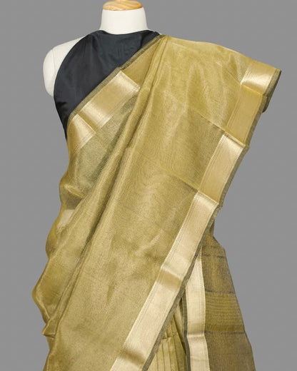 Maheshwari Cotton Tissue Saree-Golden Fine Checkered