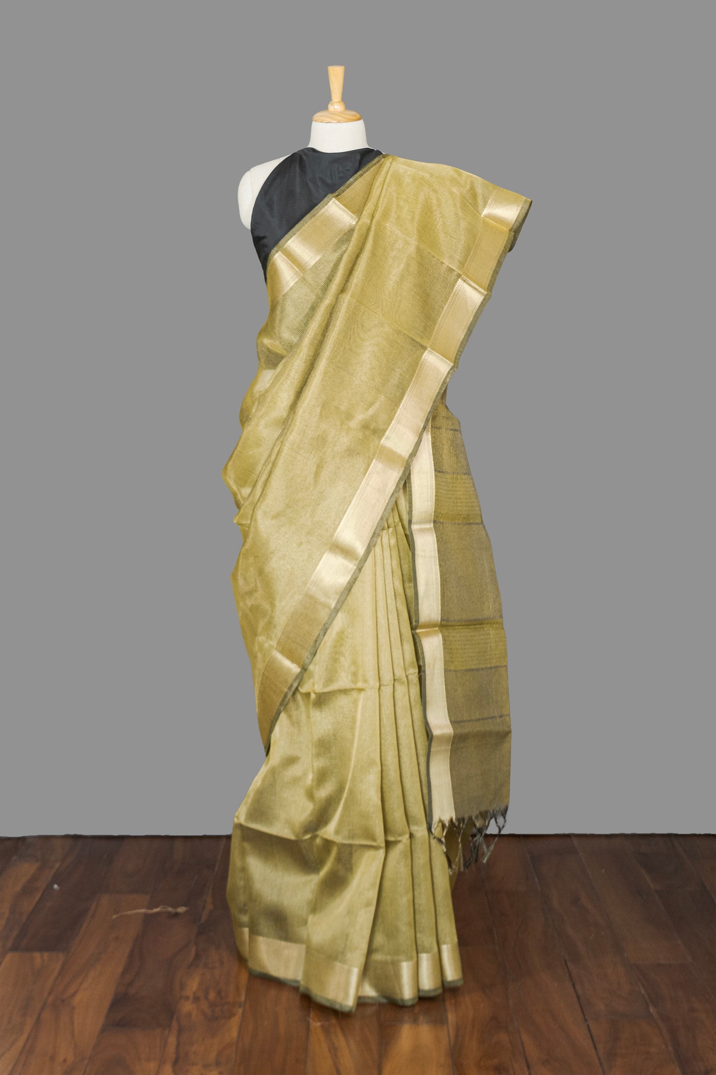 Maheshwari Cotton Tissue Saree-Golden Fine Checkered