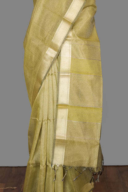 Maheshwari Cotton Tissue Saree-Golden Fine Checkered